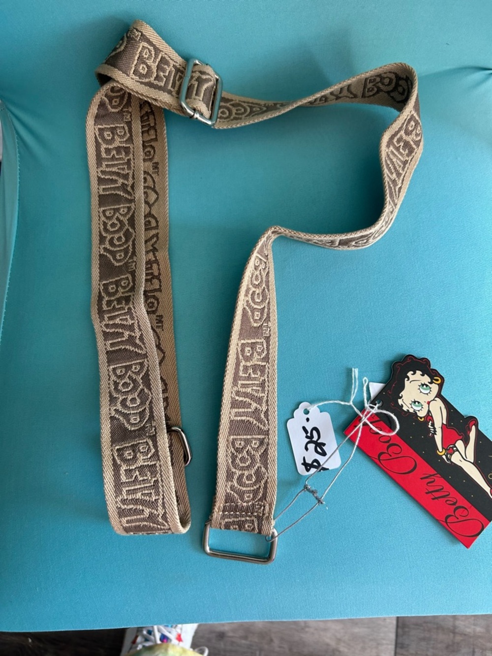 Betty Boop Beige Canvas Logo Jacquard Crossbody Strap